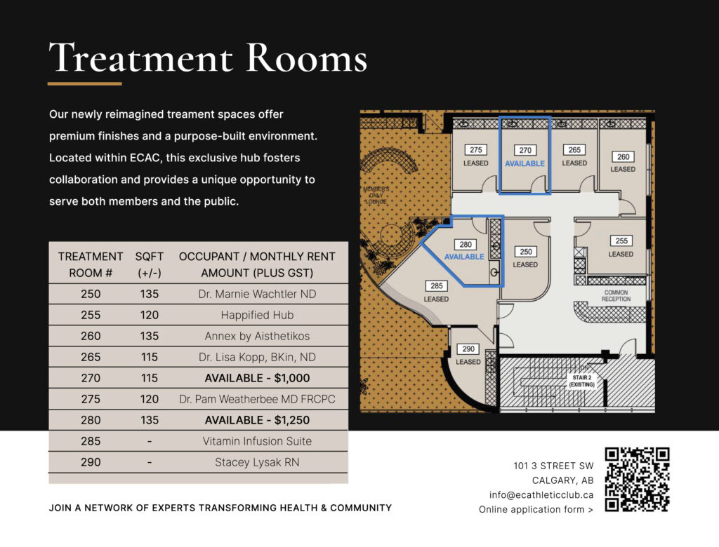 Space for Lease - Professional Wellness Treatment Rooms at Eau Claire Athletic Club